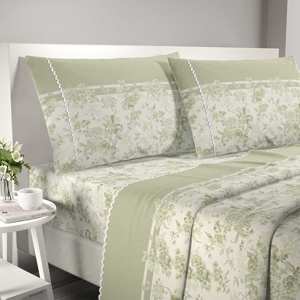 Completo letto Irge Praga smerlato fantasia Gigliola verde salvia