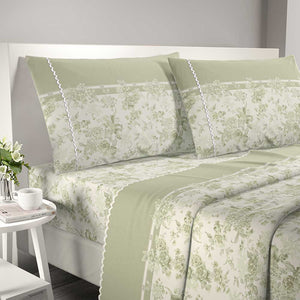 Completo letto Irge Praga smerlato fantasia Gigliola verde salvia