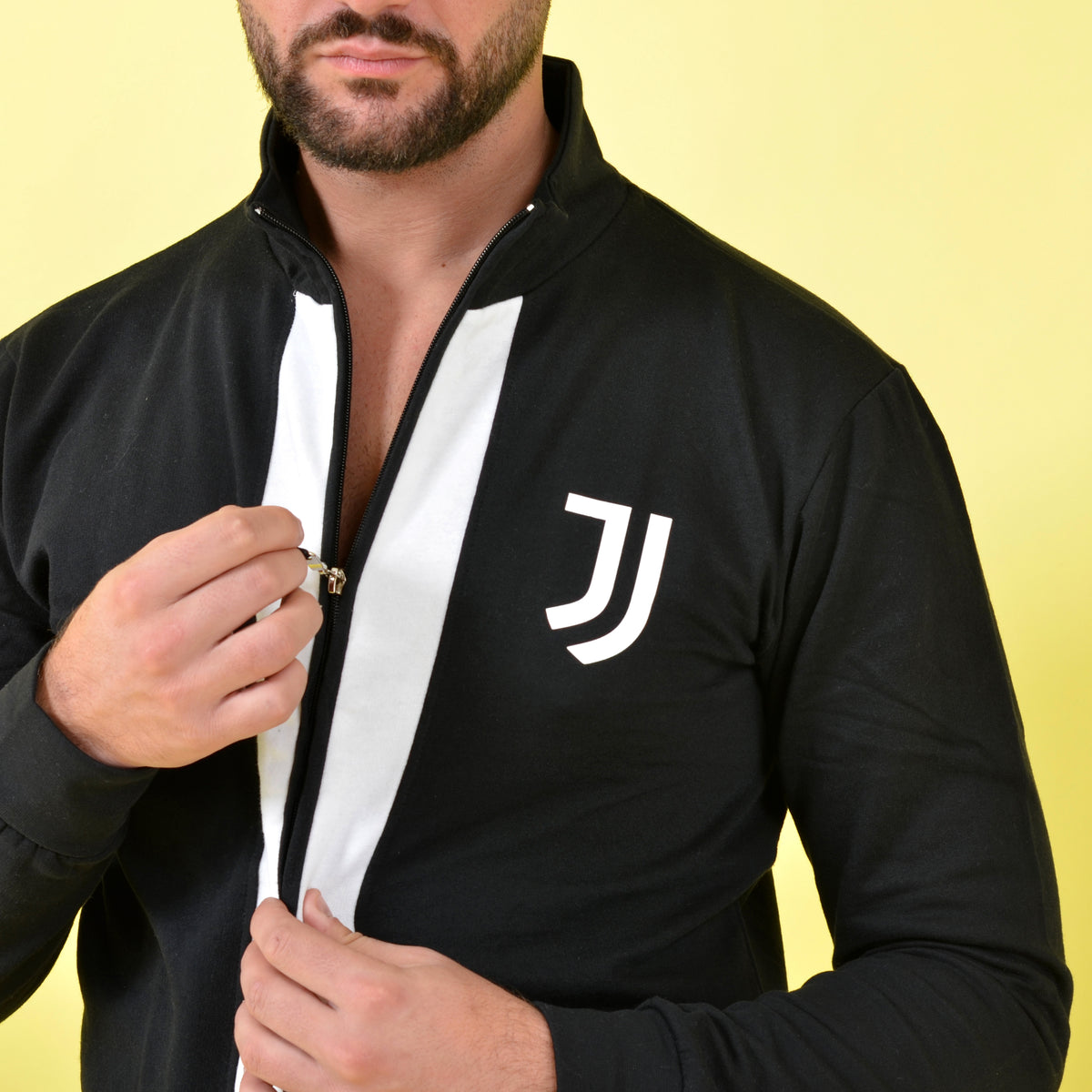 Pigiama uomo zip Juventus felpata a collo alto B2JU14133 nero