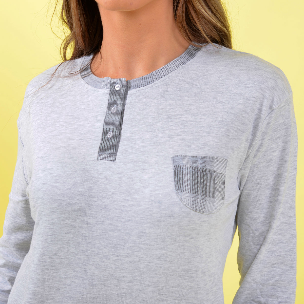Pigiama donna invernale Cippi 2226 caldo cotone grigio chiaro melange