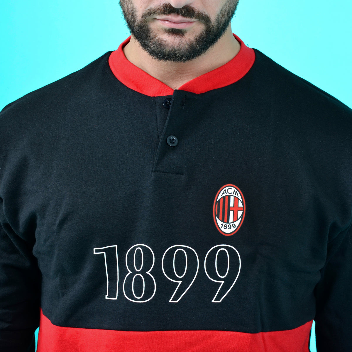 Pigiama uomo AC Milan serafino caldo cotone B2MI14130 nero