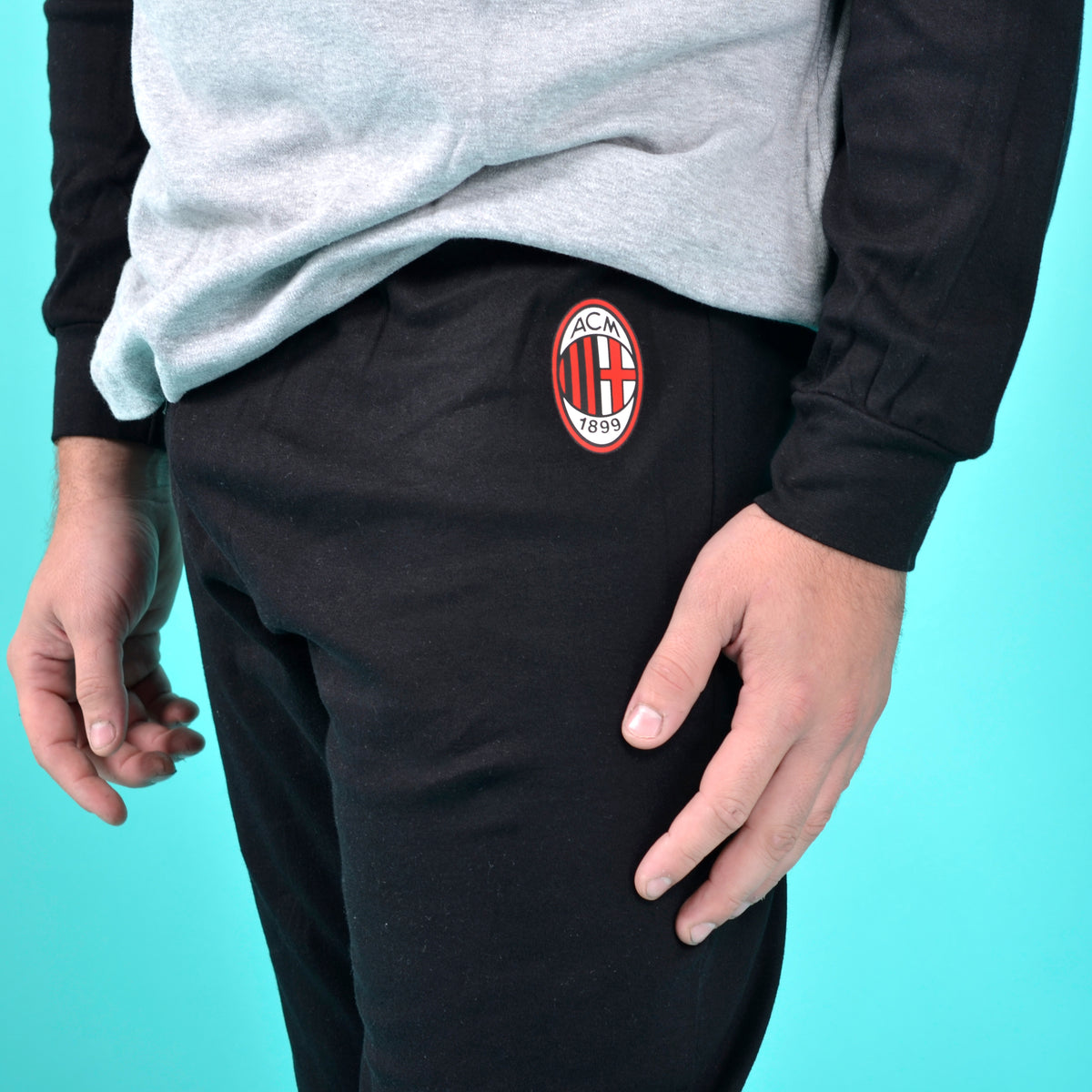 Pigiama uomo AC Milan serafino caldo cotone B2MI14130 grigio melange