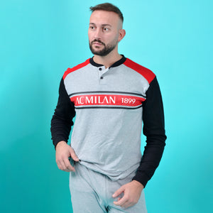 Pigiama uomo AC Milan serafino caldo cotone B2MI14131 grigio melange