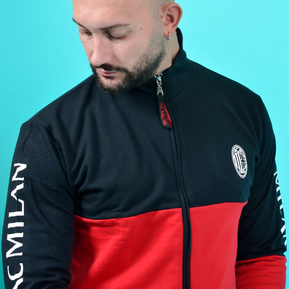 Pigiama uomo stile tuta Milan cotone felpato B2MI14133 rosso