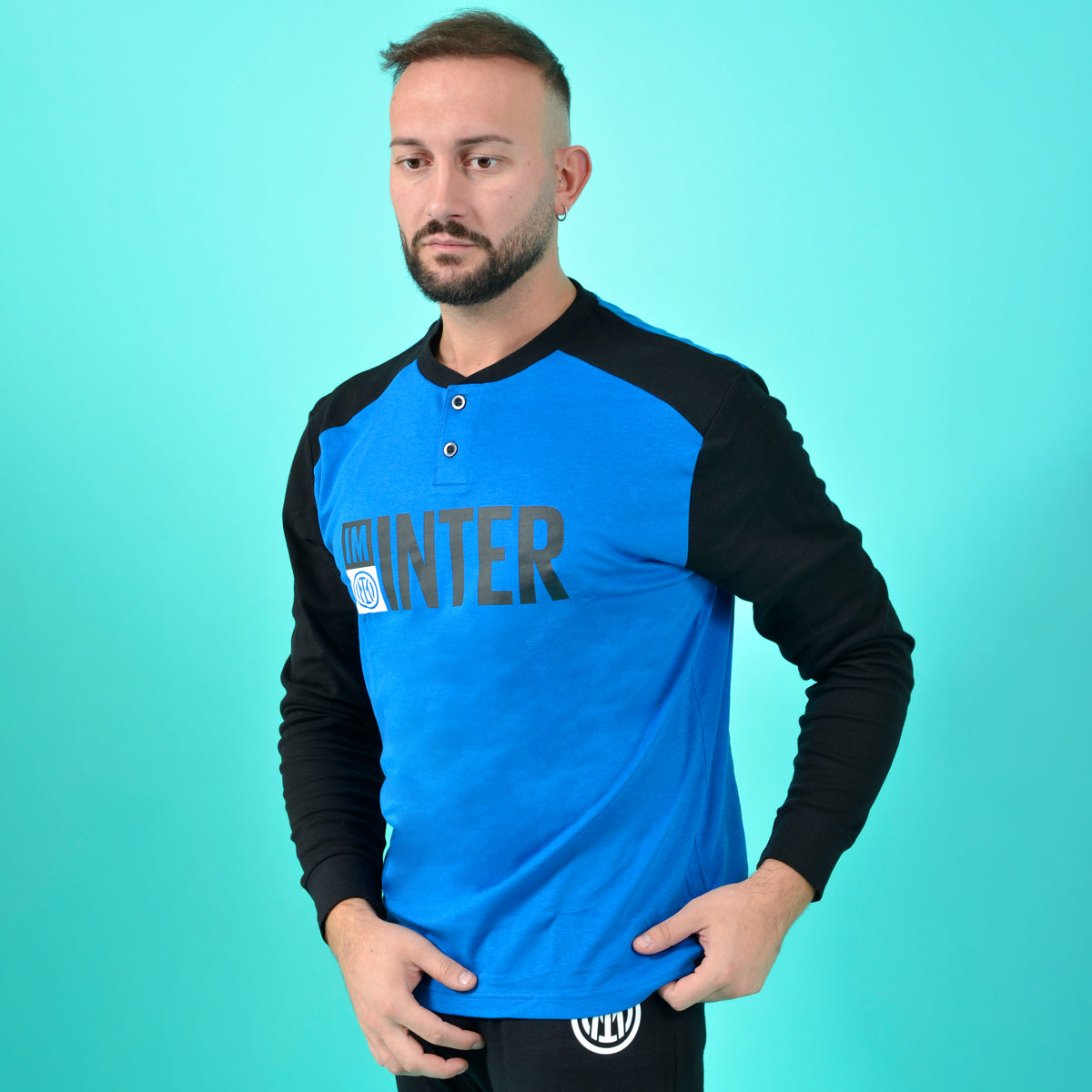 Pigiama uomo Inter B2IN14130 caldo cotone interlock nero
