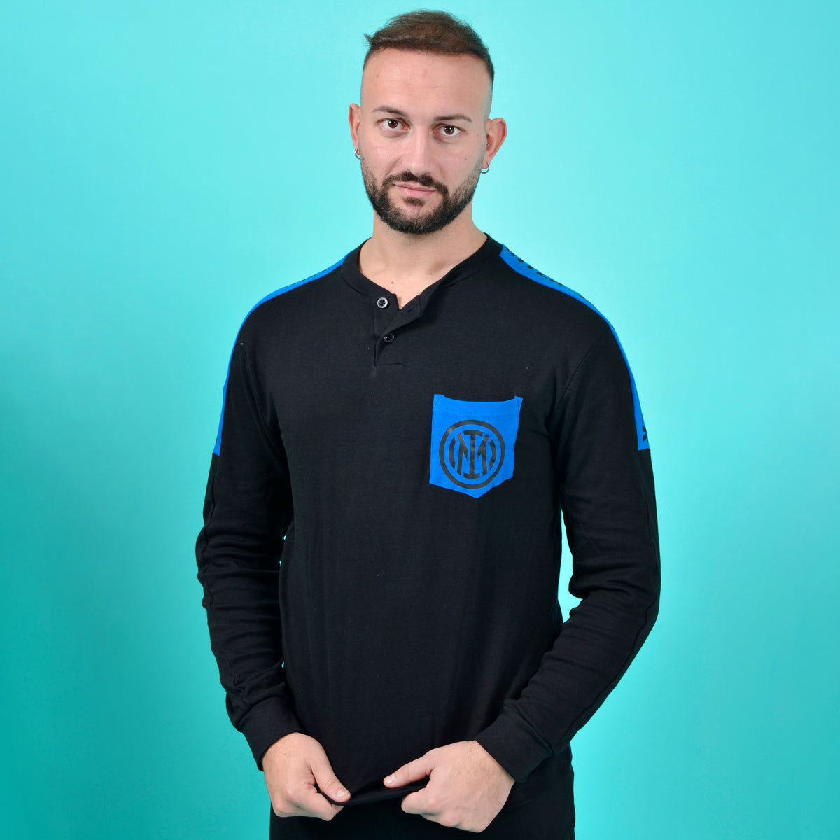 Pigiama uomo Inter B2IN14131 caldo cotone interlock nero