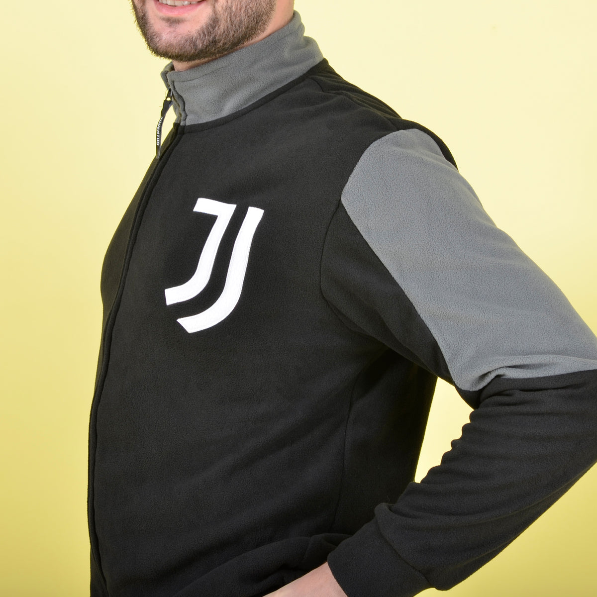 Pigiama stile tuta uomo Juventus FC 1055 caldo pile nero antracite aperto