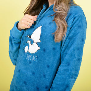 Pigiama donna invernale coral orsacchiotto fantasia quadretti azzurro Karelpiù SE3476