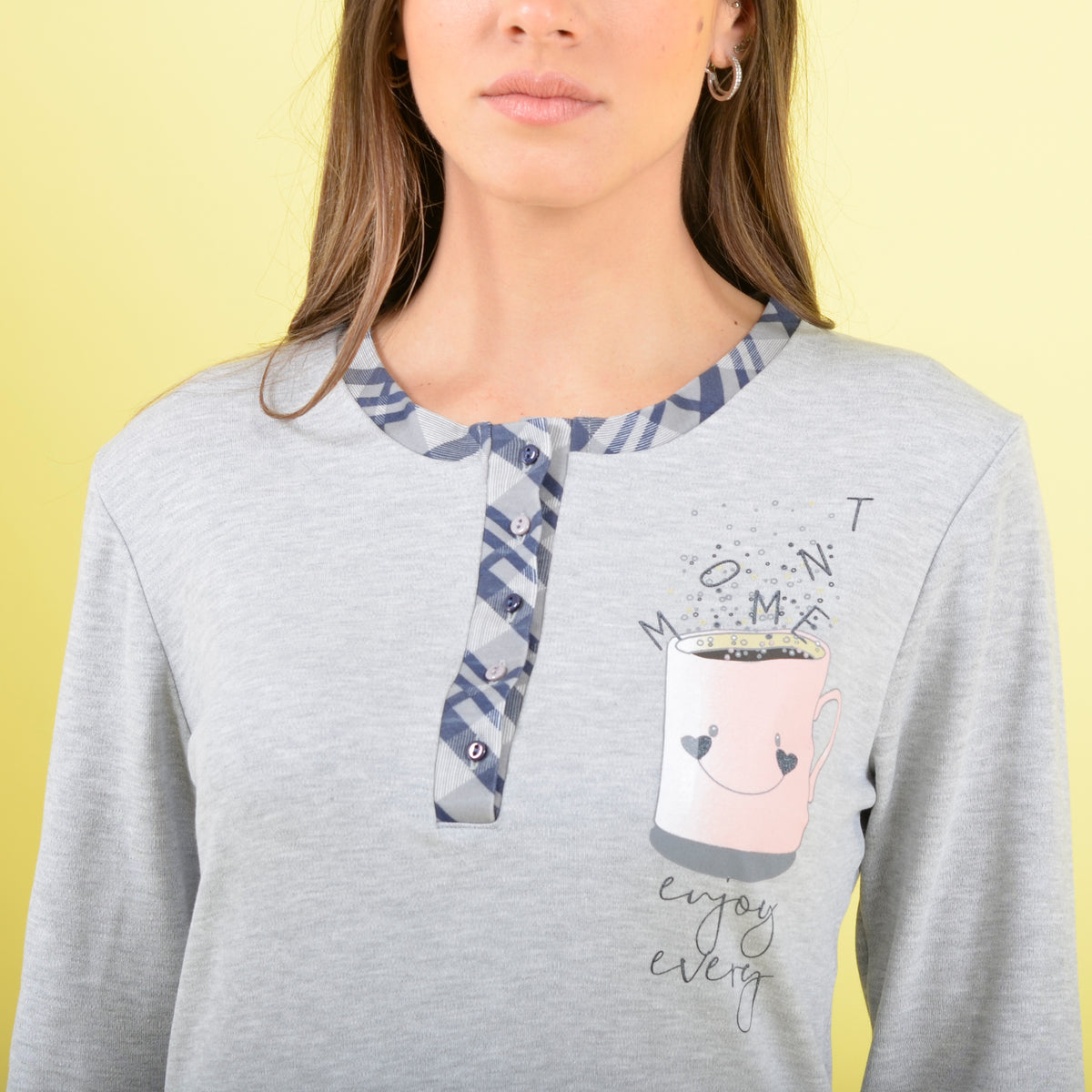 Pigiama donna caldo cotone grigio Cotonella DDD71