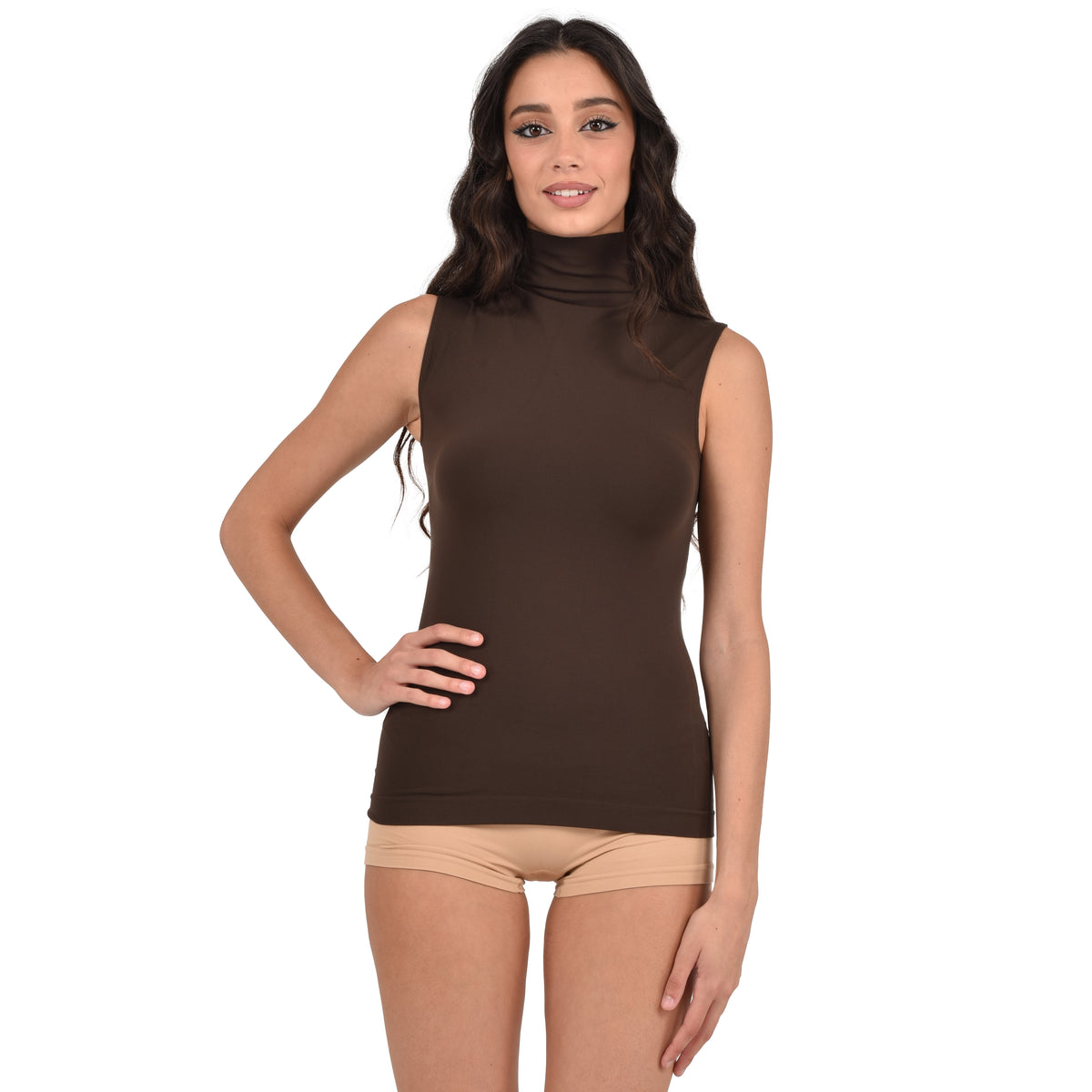 Lupetto smanicato da donna in microfibra elasticizzata