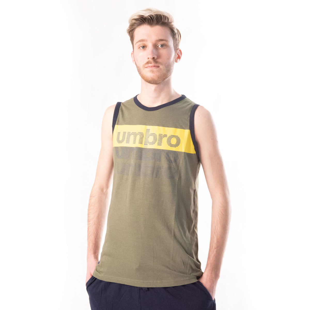 Pigiama uomo cotone canotta + pantaloncino Umbro verde militare 10207