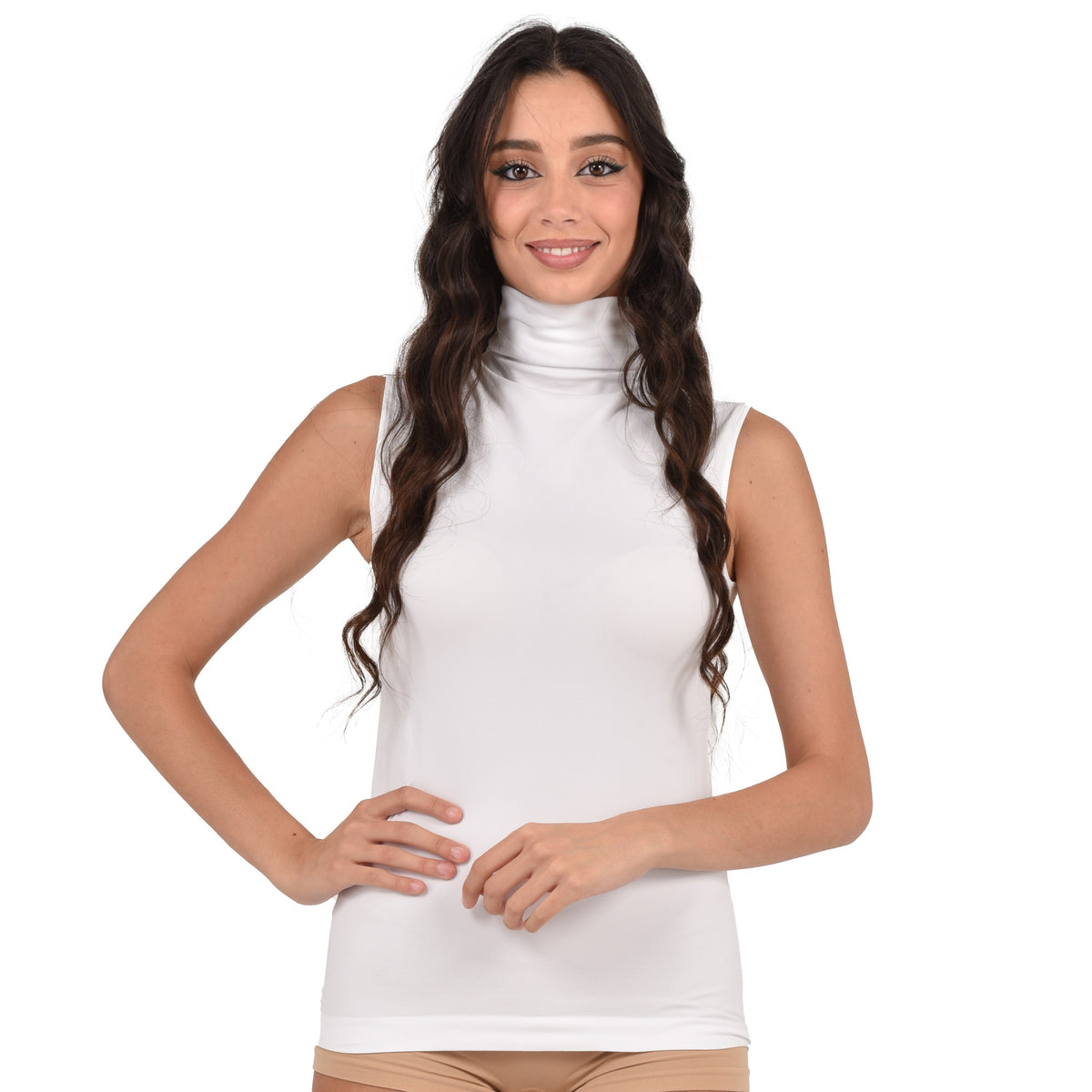 Lupetto smanicato da donna in microfibra elasticizzata