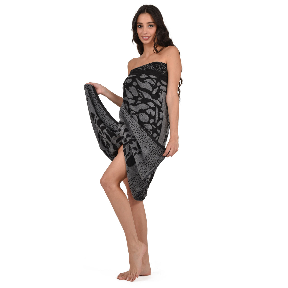 Telo mare Laura Biagiotti spugna jacquard "Osha" nero 100% cotone