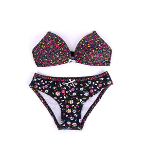 Coordinato Jadea 4214 reggiseno triangolo + slip cotone floreale nero