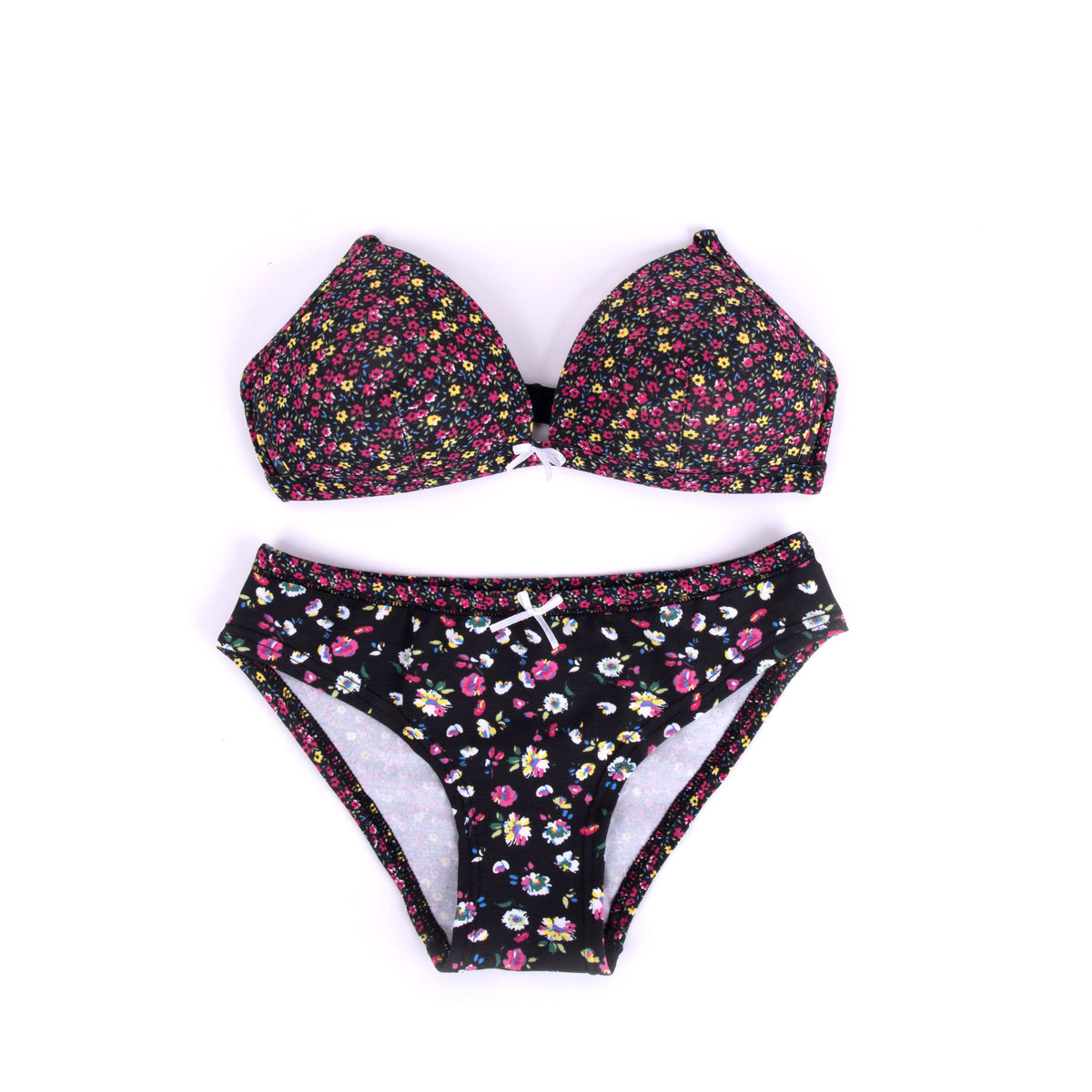 Coordinato Jadea 4214 reggiseno triangolo + slip cotone floreale nero
