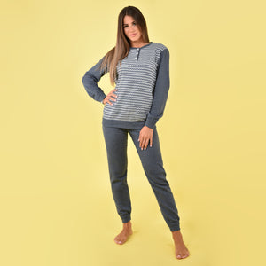 Pigiama donna Ambro cotone felpato con polsini 6504.22 jeans