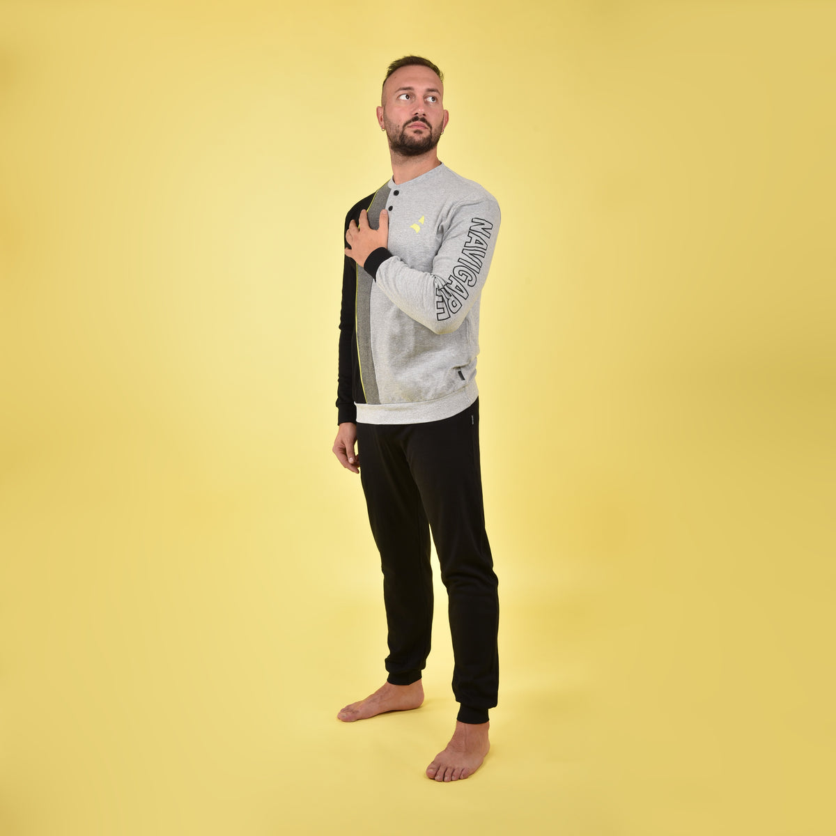 Pigiama uomo Navigare grigio nero caldo cotone B2141353