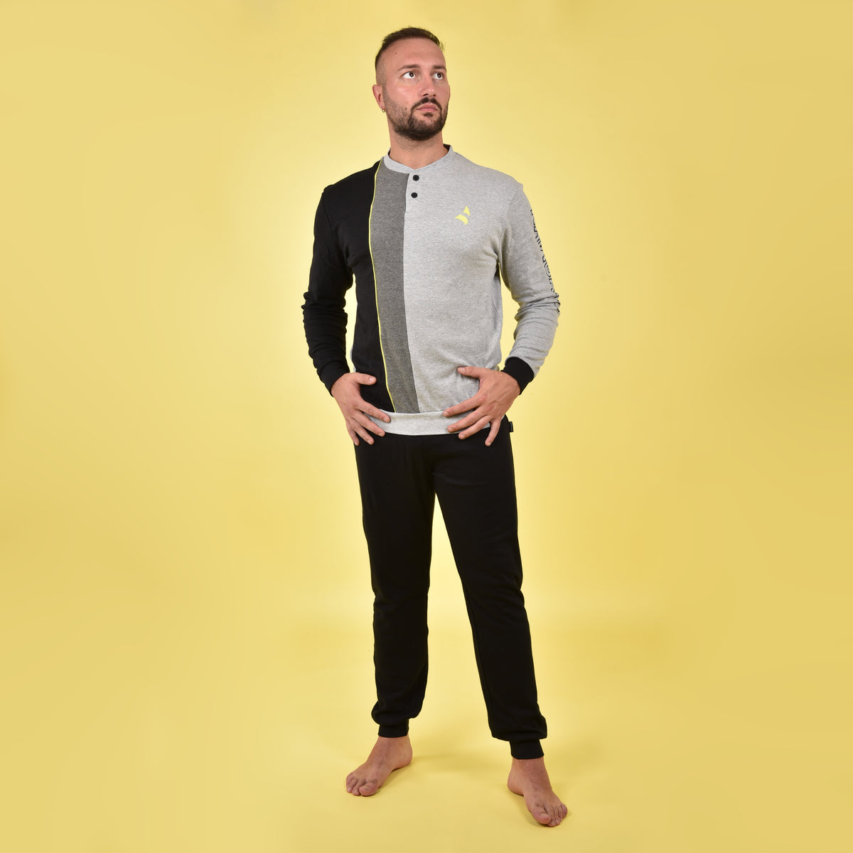 Pigiama uomo Navigare grigio nero caldo cotone B2141353