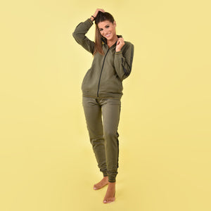 Tuta zip pigiama donna cotone felpato Biancaluna D2014 verde militare
