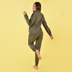 Tuta zip pigiama donna cotone felpato Biancaluna D2014 verde militare