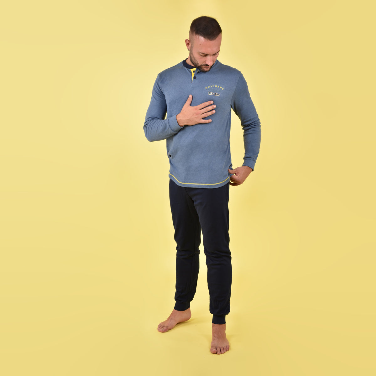 Pigiama uomo celeste giallo Navigare interlock B2141346