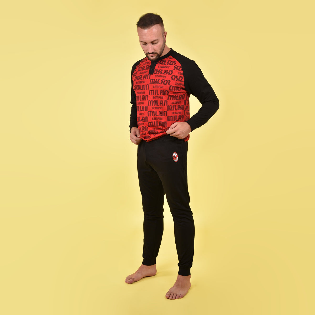 Pigiama uomo Milan serafino cotone leggero B2MI14120 rosso