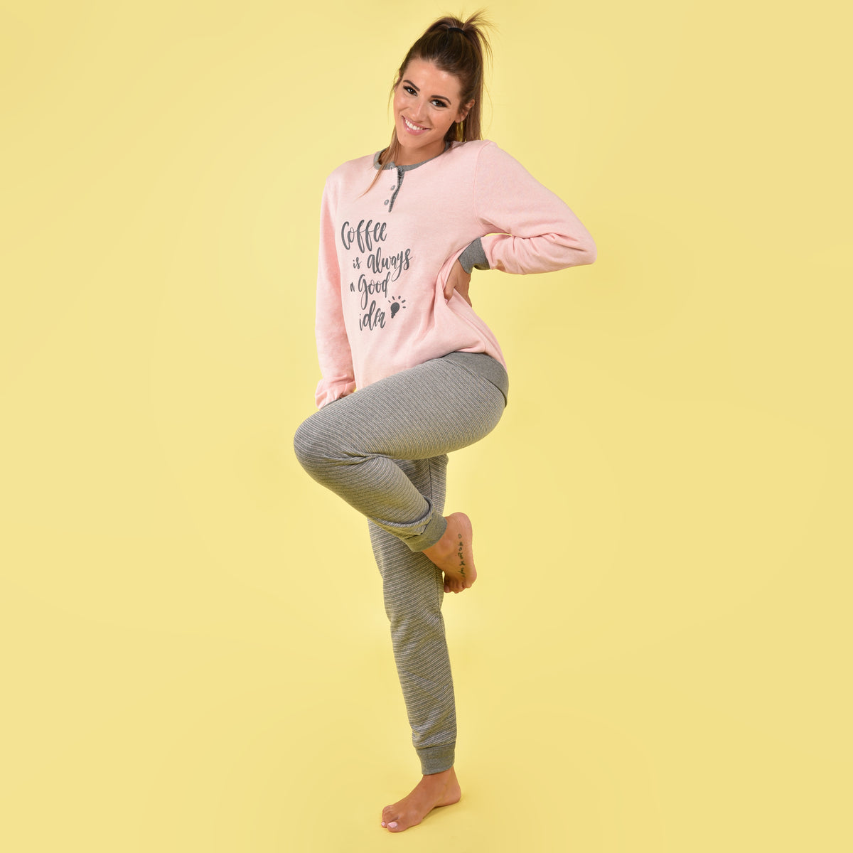Pigiama donna Ambro cotone felpato D6501.22 rosa lamè