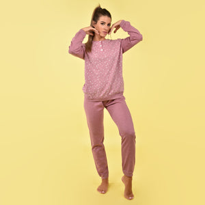 Pigiama donna punto milano Ambro cuoricini rosa D6506.22