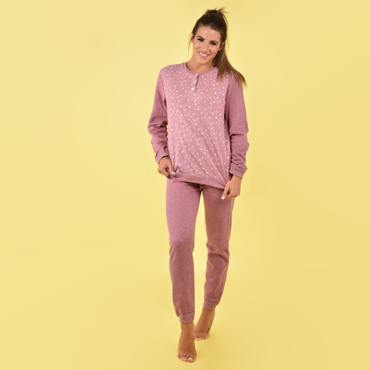 Pigiama donna punto milano Ambro cuoricini rosa D6506.22