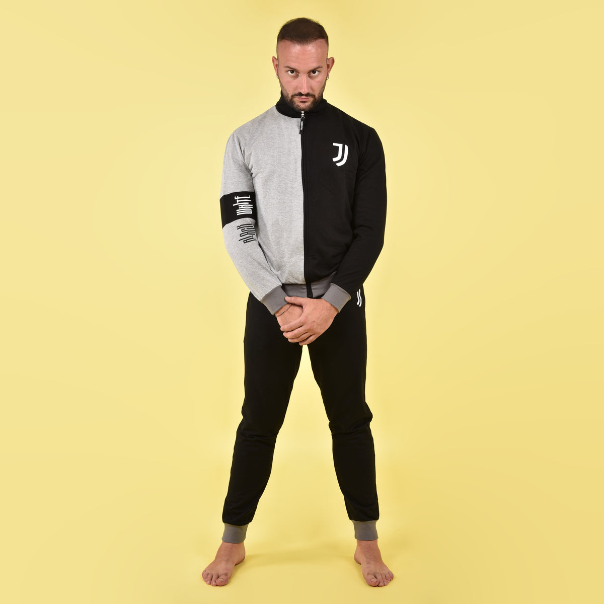 Pigiama tuta uomo Juventus zip cotone felpato B2JU14118 grigio mel