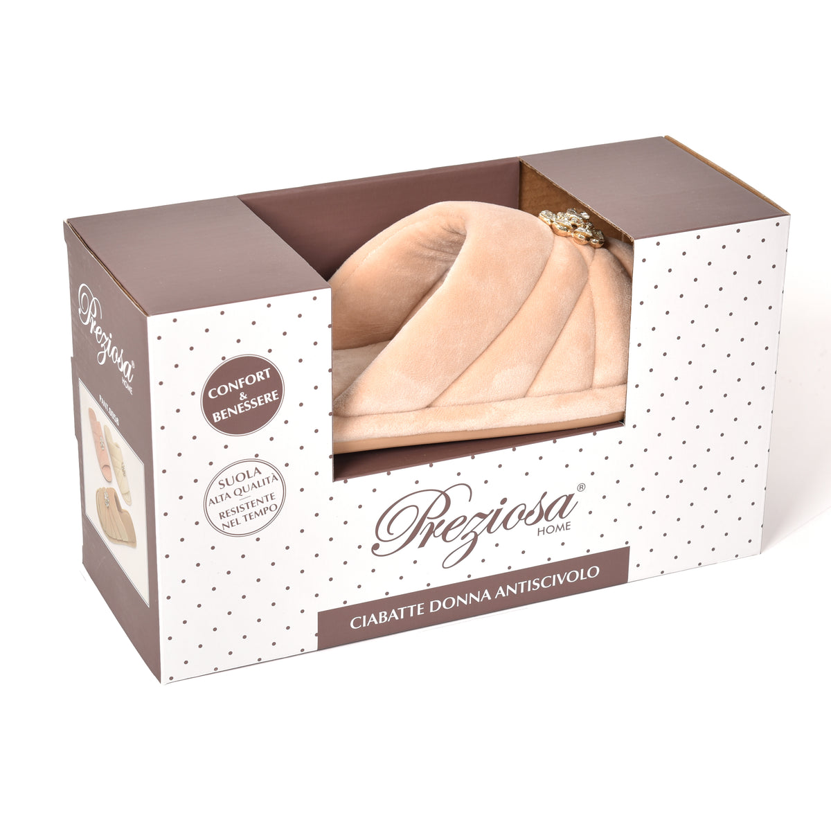 Pantofole punta aperta in ciniglia con strass 0058 beige