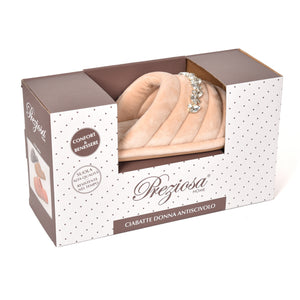 Pantofole punta aperta in ciniglia decoro strass 0059 beige
