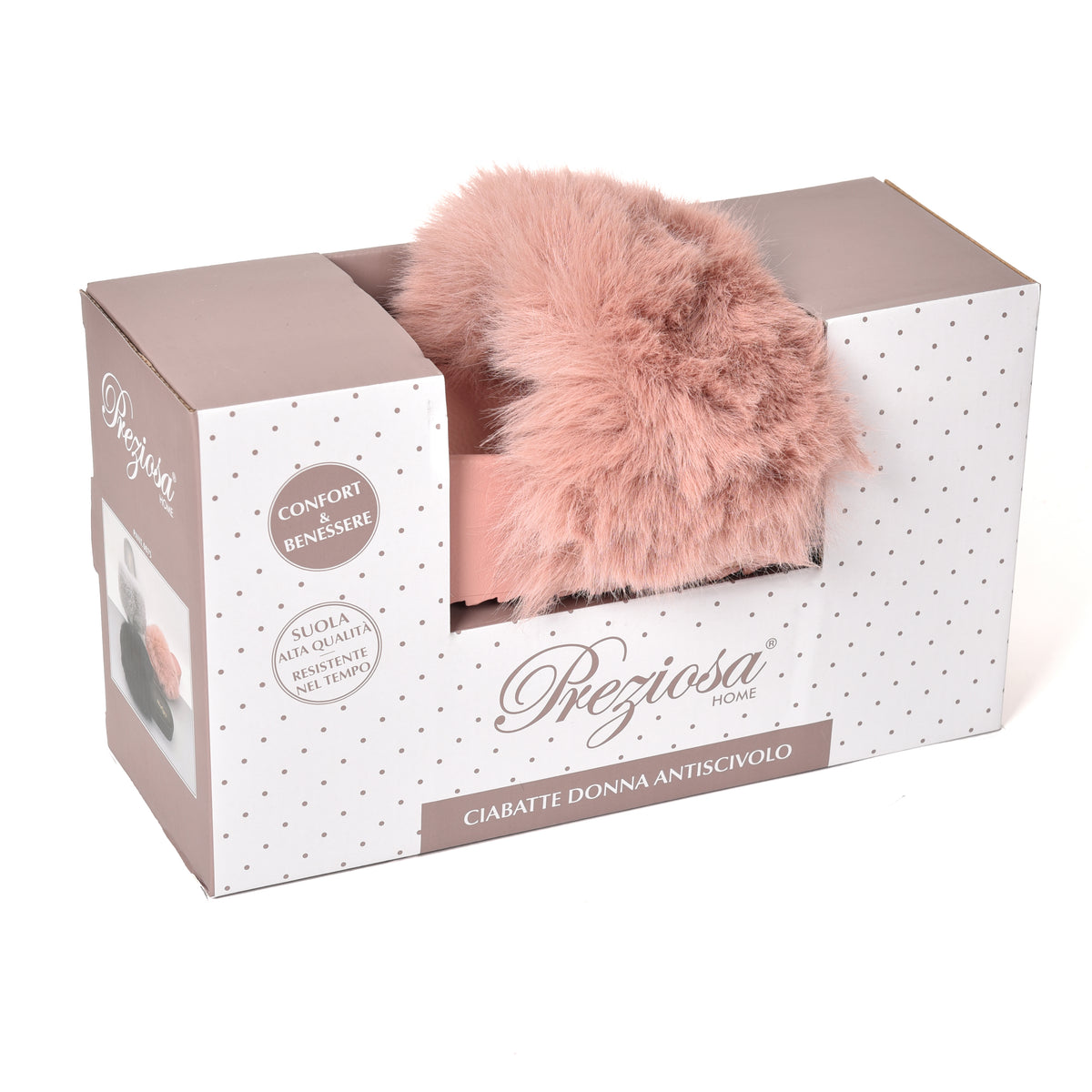 Pantofole donna con fascia di pelliccia soffice Preziosa 0075 rosa