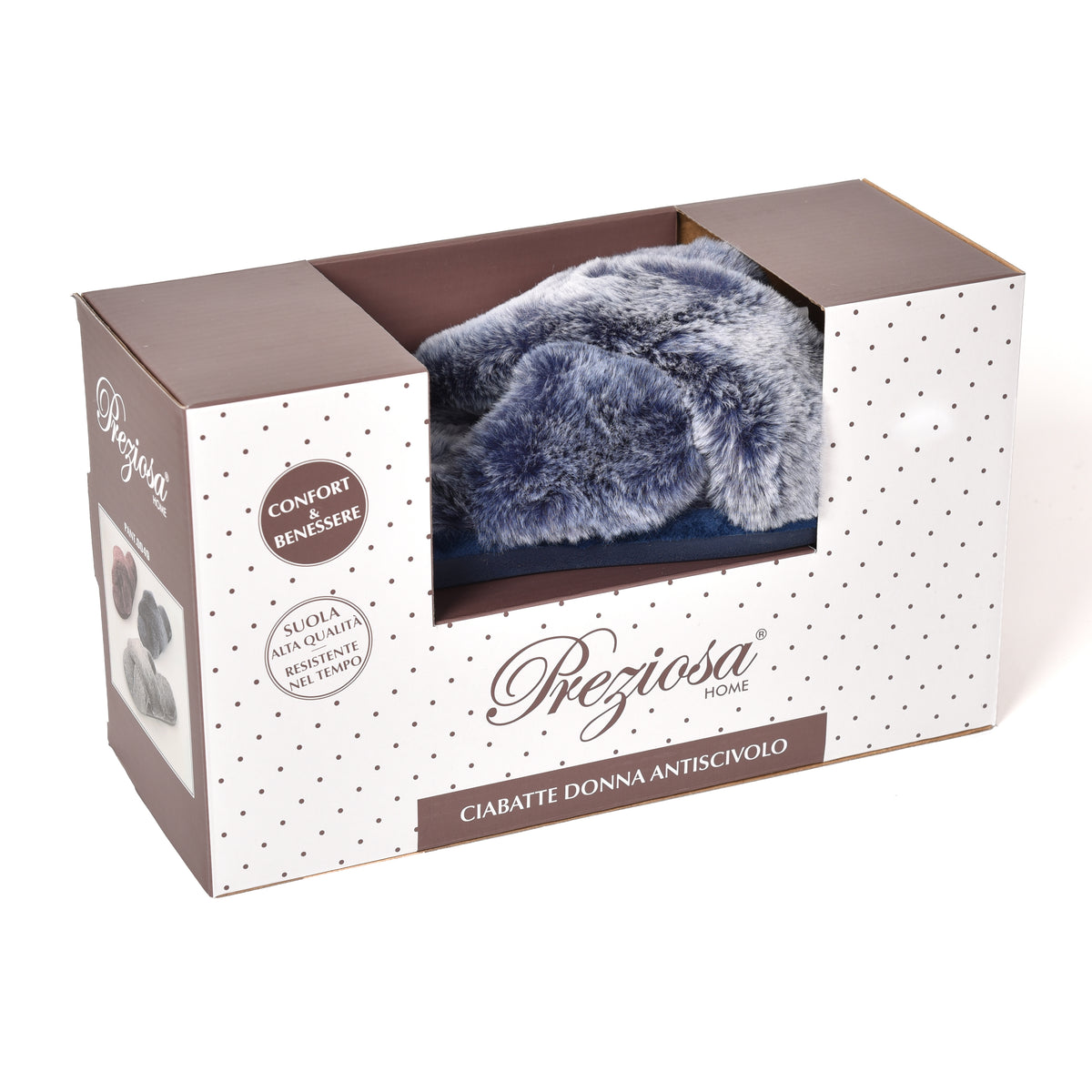 Pantofole donna con fascia di pelliccia soffice Preziosa 0049 bluette