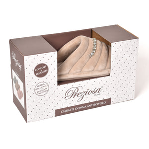 Pantofole punta aperta in ciniglia decoro strass 0057 tortora
