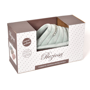 Pantofole punta aperta ciniglia decoro strass Preziosa 0057 tiffany