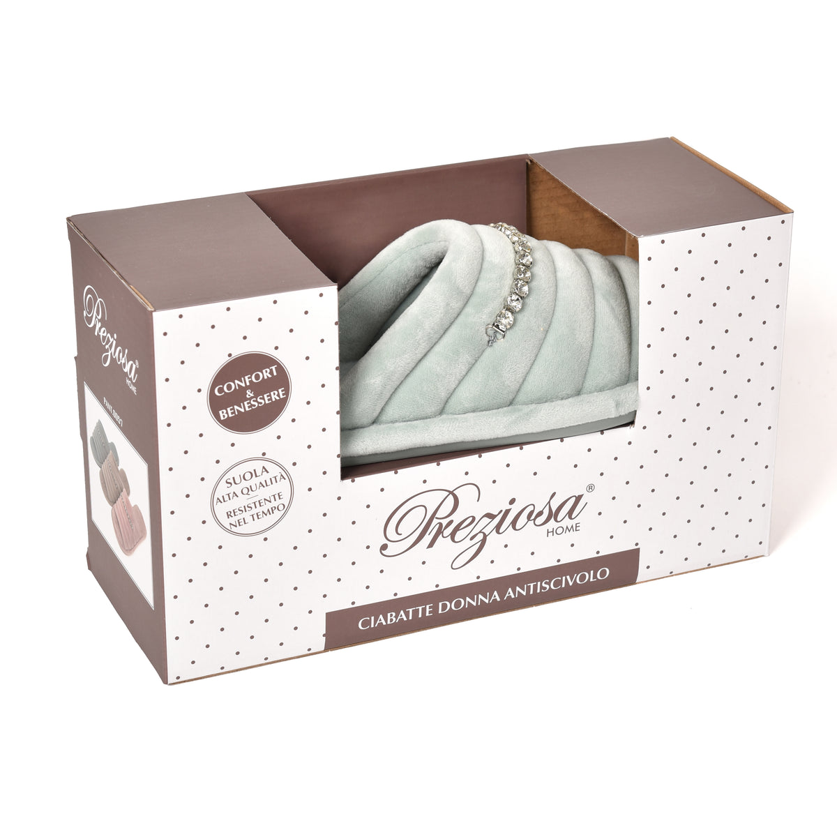 Pantofole punta aperta ciniglia decoro strass Preziosa 0057 tiffany