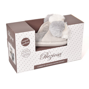 Pantofole con pon pon punta aperta donna grigio Preziosa 0062