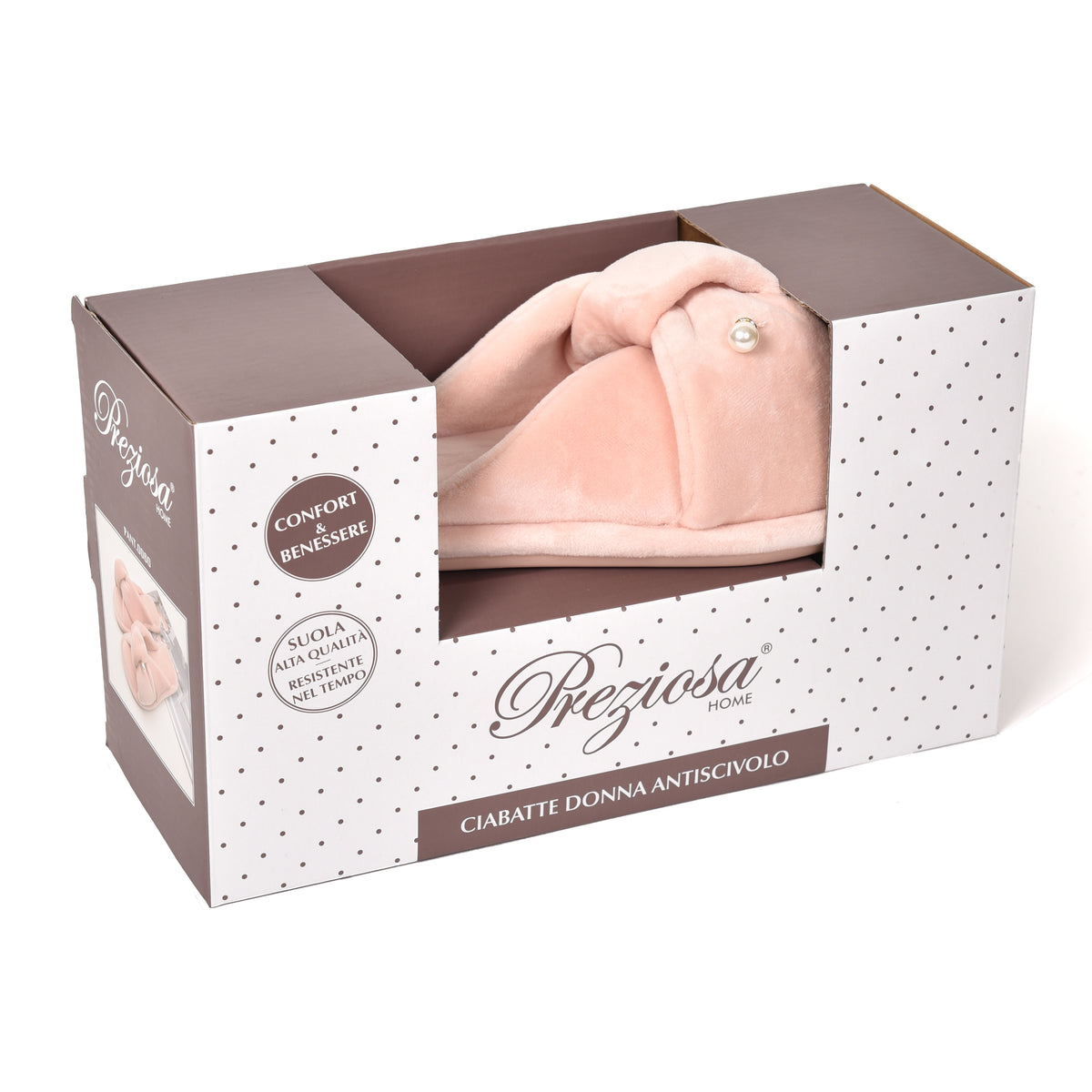 Pantofole donna ciniglia rosa con perlina Preziosa 0060