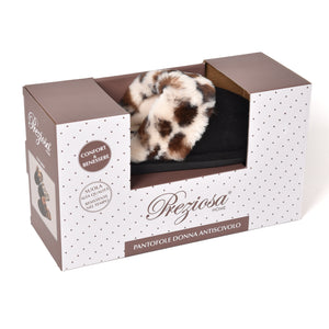 Pantofola chiusa nera bordo leopardato Preziosa 0050 avorio