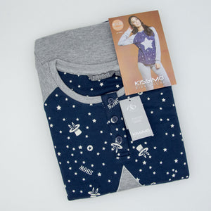 Pigiama donna Biancaluna 3006IN lungo caldo cotone blu