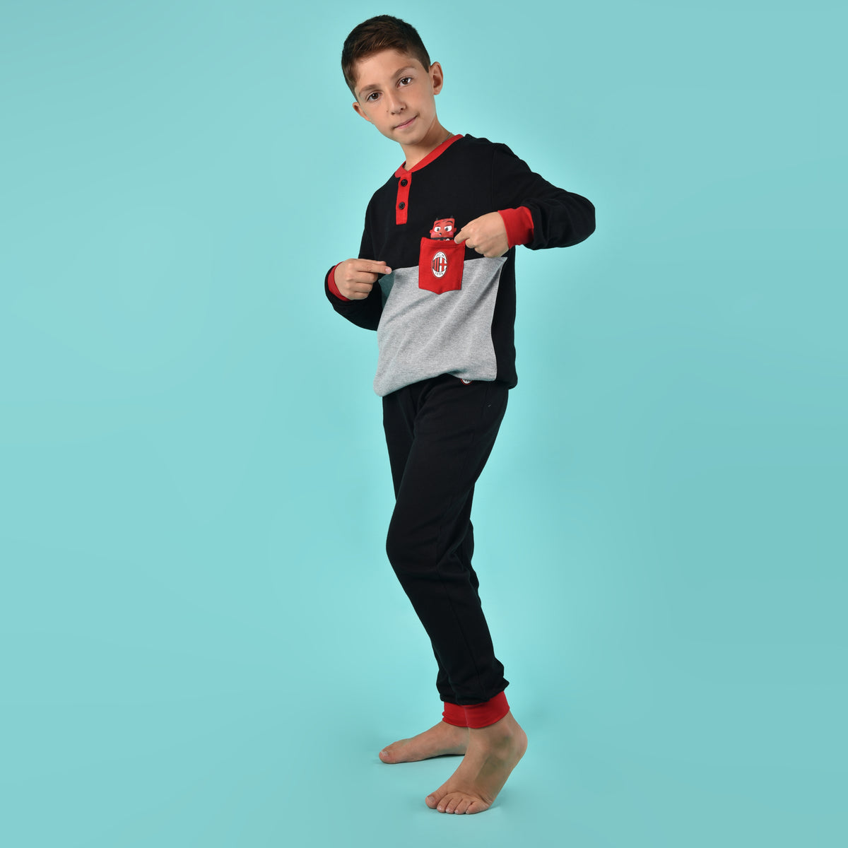 Pigiama bambino AC Milan serafino caldo cotone B2MI16100 nero
