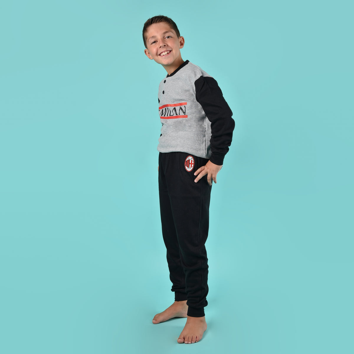 Pigiama bambino AC Milan calcio caldo cotone B2MI15130 grigio