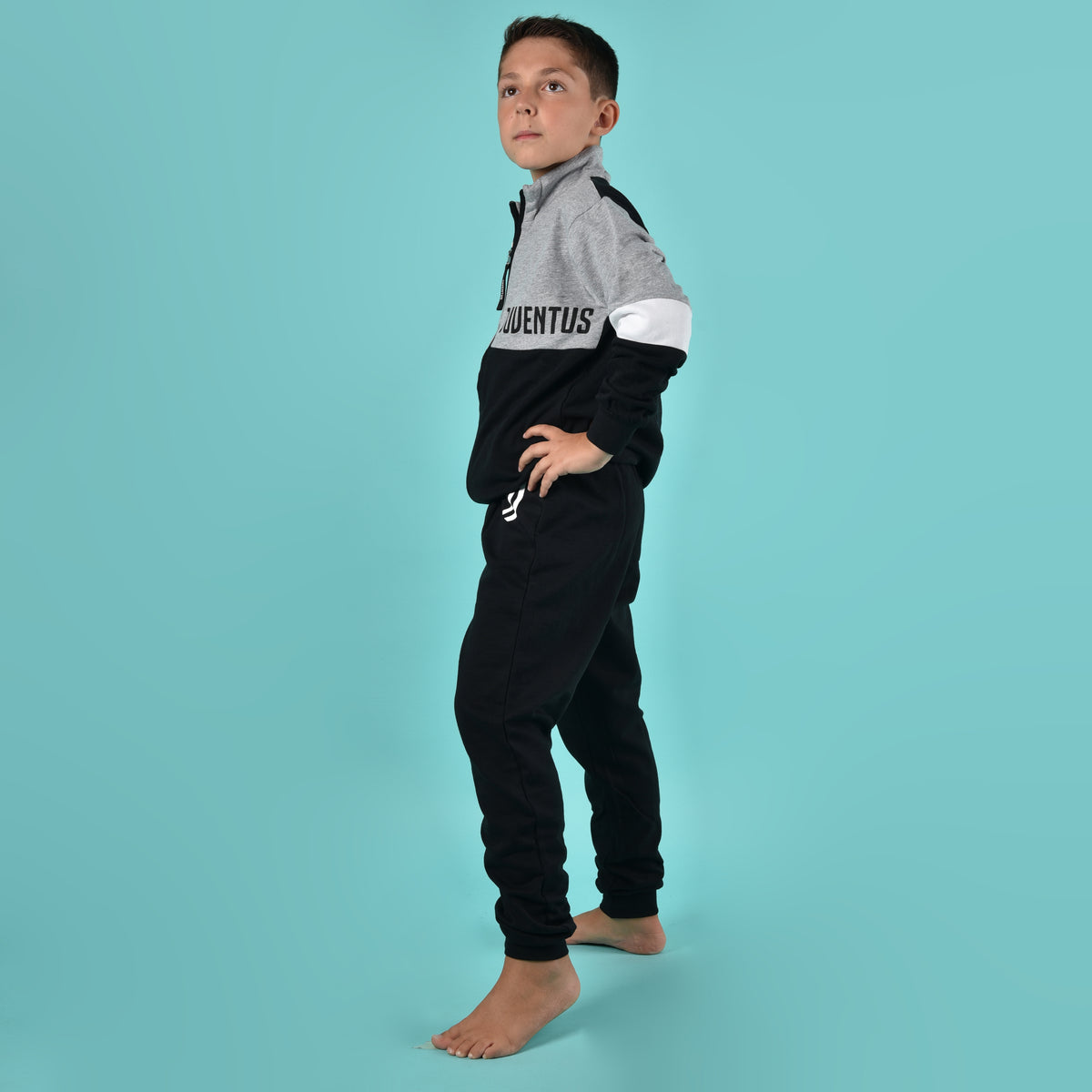 Pigiama con zip a collo alto felpata bambino Juventus B2JU15133 grigio melange