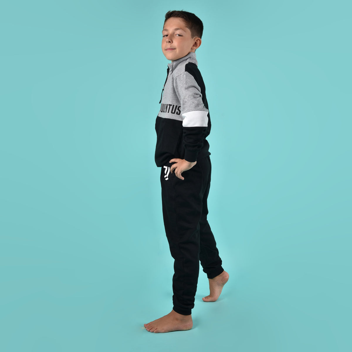 Pigiama con zip a collo alto felpata bambino Juventus B2JU15133 grigio melange