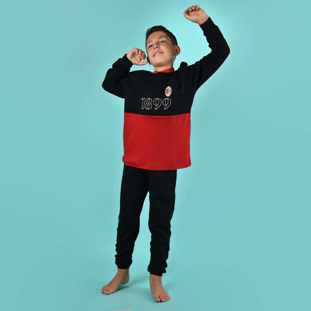 Pigiama bambino AC Milan serafino caldo cotone B2MI15130 nero