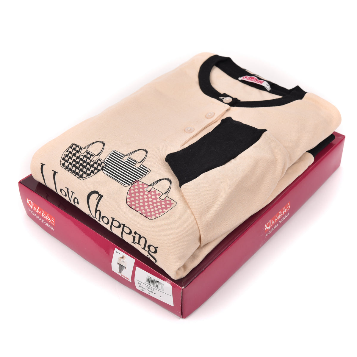 Pigiama donna caldo cotone cipria e nero Ambro D6018.22