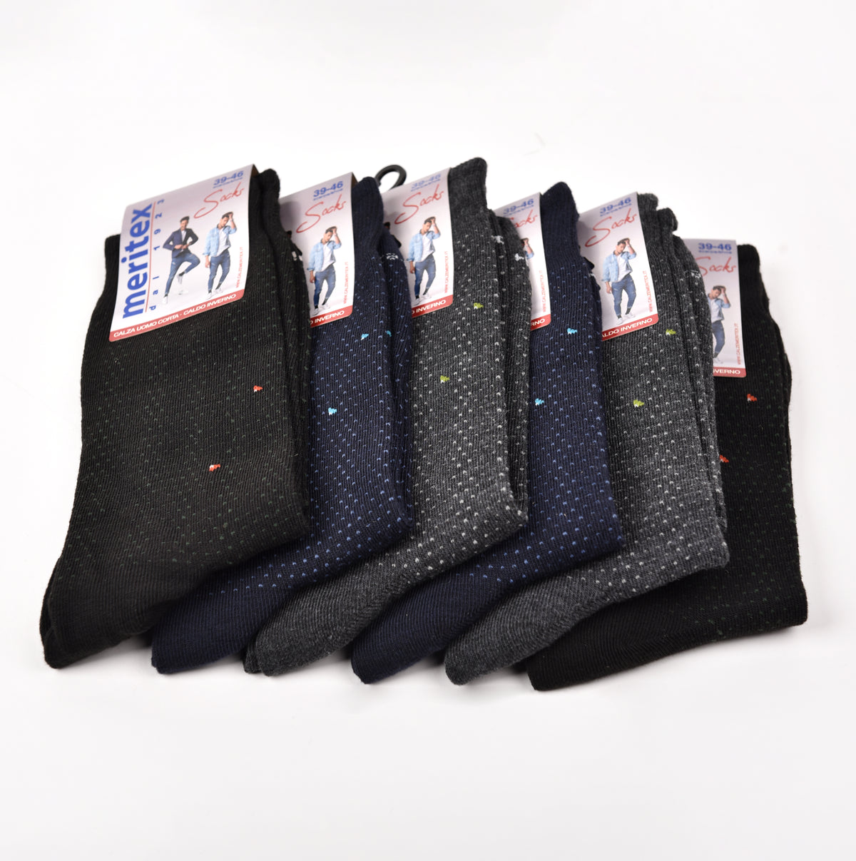 Calze uomo corte Meritex caldo cotone a fantasia 1713 6 paia
