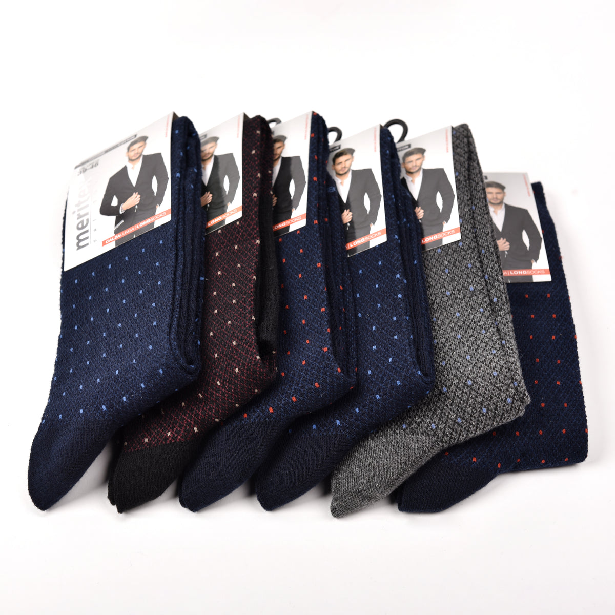 Calze uomo lunghe caldo cotone Meritex 1246 pois 6 paia