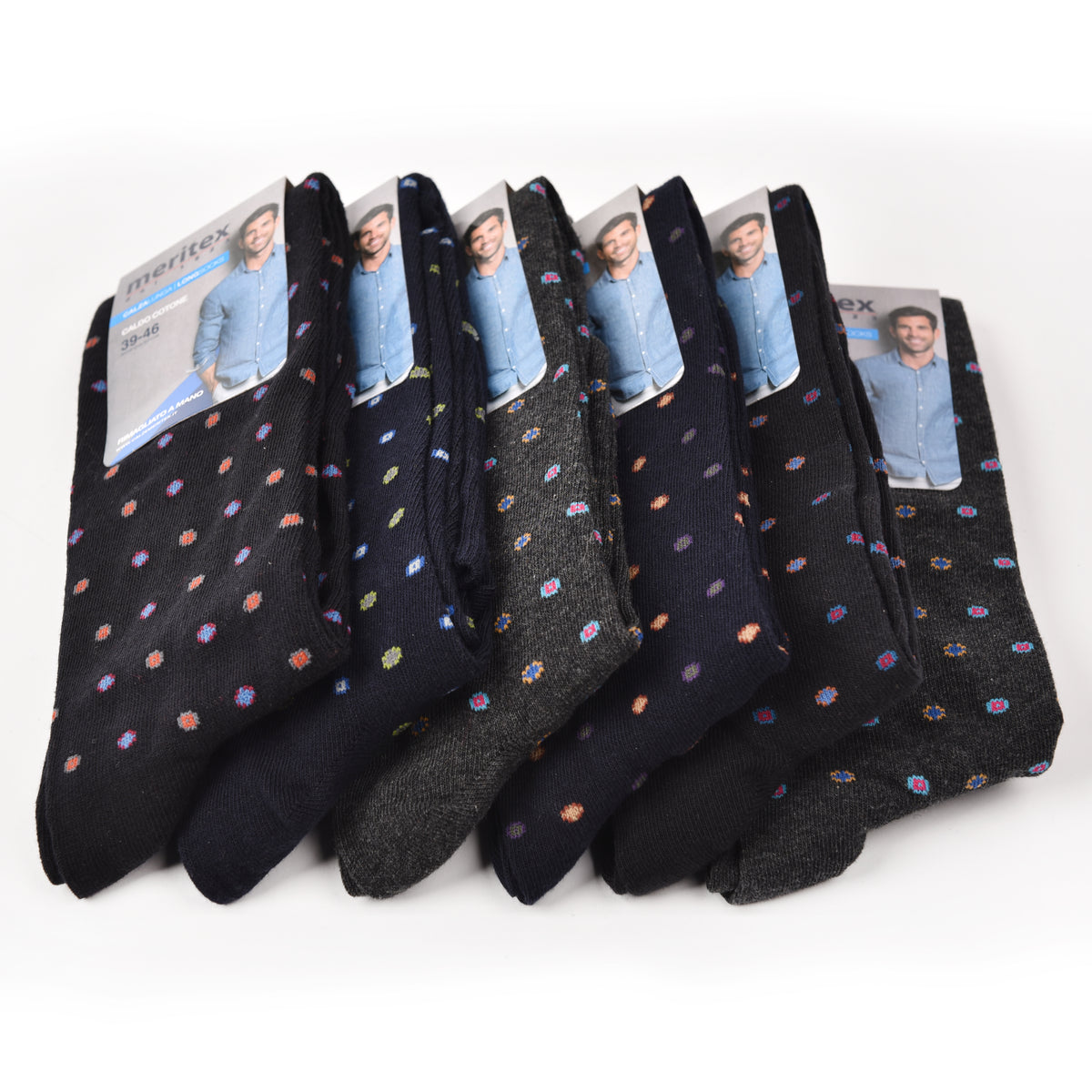 Calze uomo pois lunghe caldo cotone Meritex 1244 6 paia